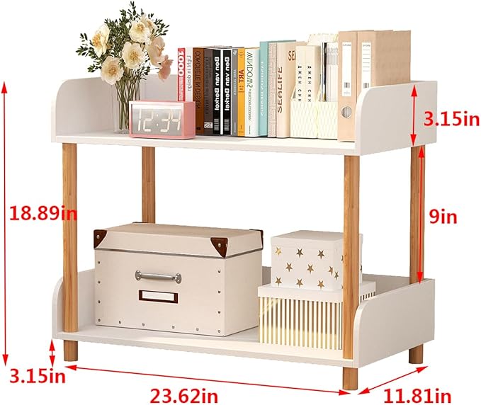 2-Tier Open Bookcase with Extra-Deep Shelves - Modern Display Bookshelf Premium Solid Wood for Living Room, Home Office & Bedroom, 11.8in Deep Storage Cabinet, Warm White (Warm White, Extra Large, 2)