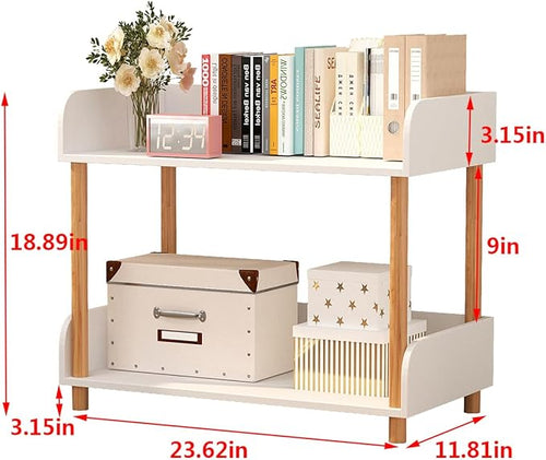 2-Tier Open Bookcase with Extra-Deep Shelves - Modern Display Bookshelf Premium Solid Wood for Living Room, Home Office & Bedroom, 11.8in Deep Storage Cabinet, Warm White (Warm White, Extra Large, 2)