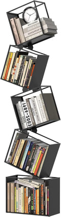 5-Tier Metal Geometric Bookshelf – Modern Narrow Floor Bookcase, Space-Saving Organizer for Living Room, Bedroom, Office, Corner – Black
