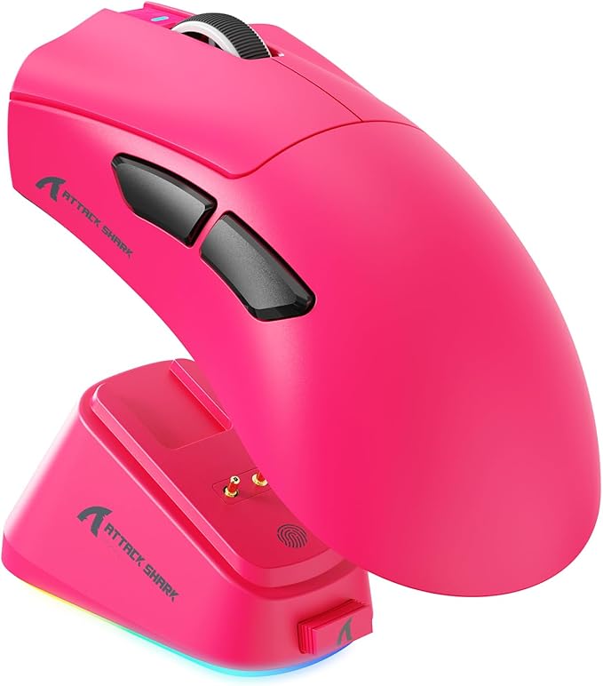 ATTACK SHARK V3 Pro Wireless Esports Gaming Mouse with Magnetic Charging Dock:62g Lightweight-1K Polling-25K DPI-PAW3311 Sensor,Wired/BT/2.4Ghz Programmable,BK52820 IC for PC Mac Win Gamer(Berry Red)