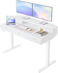 HUANUO 48 x 24 inch Electric Standing Desk with 4 Drawers, Adjustable Height Sit Stand Home Office Desk, C-Clamp Mount Compatible, Ergonomic Stand up Desk with 4 Preset Heights, White