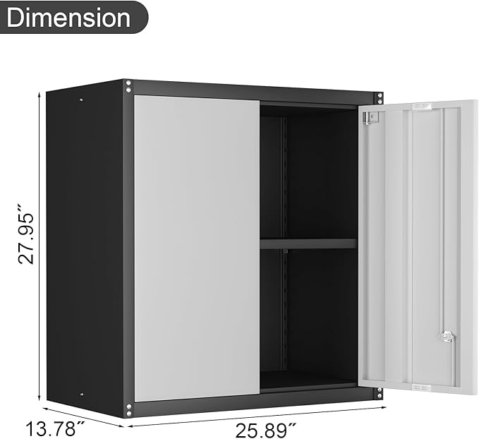 IRONFFICE Locking Cabinet,Hanging Cabinets for Wall,Garage Storage Cabinets with Lock,Metal Wall Cabinets for Garage,Warehouse,Caravans,Grey-Black