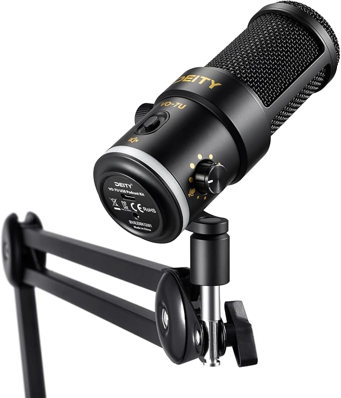 Deity Microphones VO-7U Dynamic Supercardioid USB Streamer Microphone with Boom Arm, Black
