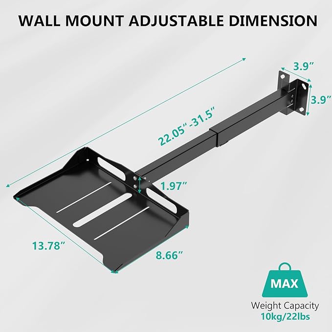 WALI Projector Ceiling Mount Tray, Height Adjustable Wall Mount Holder for Projectors, Hidden Cable Management, Fits Projectors up to 22lbs, 13.7" x 8.6" Platform, Black (PM-005-B)