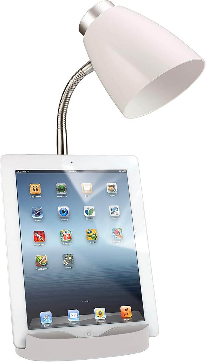 Simple Designs LD1002-WHT Gooseneck Organizer Desk Lamp with iPad Tablet Stand Book Holder, White (Pack of 6)