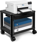 Under Desk Printer Stand with Wheels, Rolling Printer Cart with Lockable Wheels, 2-Tier Printer Table with Storage Drawer for Home&Office (Black)