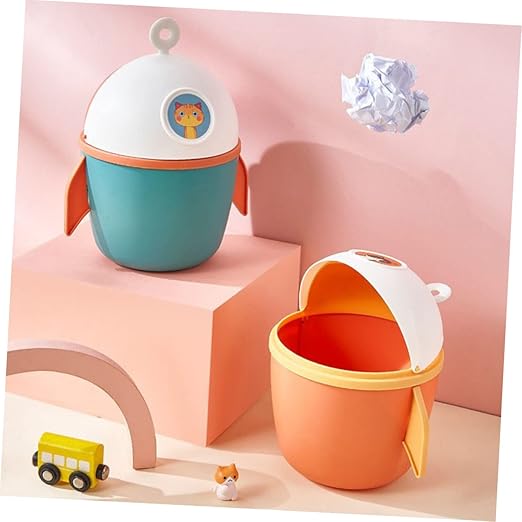 SOLUSTRE Cartoon Small Trash Bin Desktop Waste Paper Container Pp Material Odor Slim Trash Can Lid Desk Storage