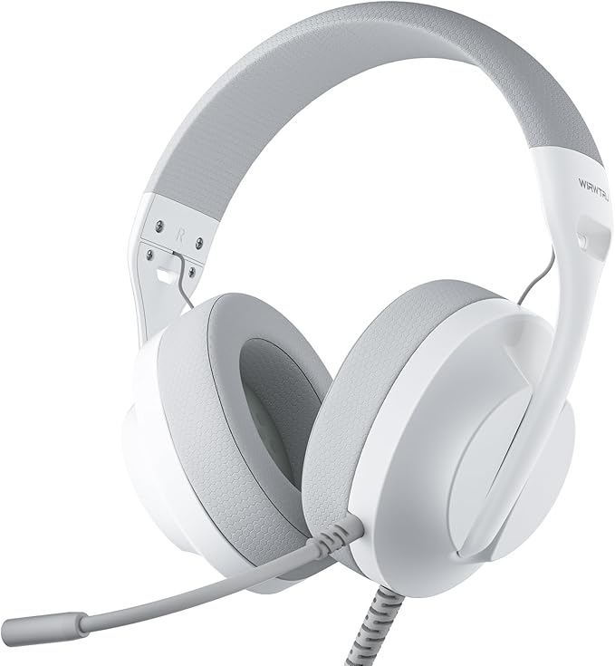 WIRWTRU S30 Gaming Headset with Microphone,198g Lightweight Design, Wired Gaming Headphones for Xbox, Xbox Series X|S, PS5, PS4, Switch, PC, Noise Cancelling Mic, Soft Earmuffs (White)