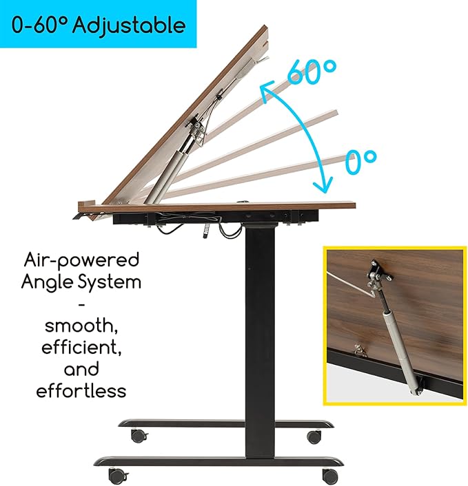 MEEDEN Electric Adjustable Office Table: 31"-52" Height Adjustable Craft Desk- Tiltable Tabletop Sit Standing Home Office Desk-Walnut