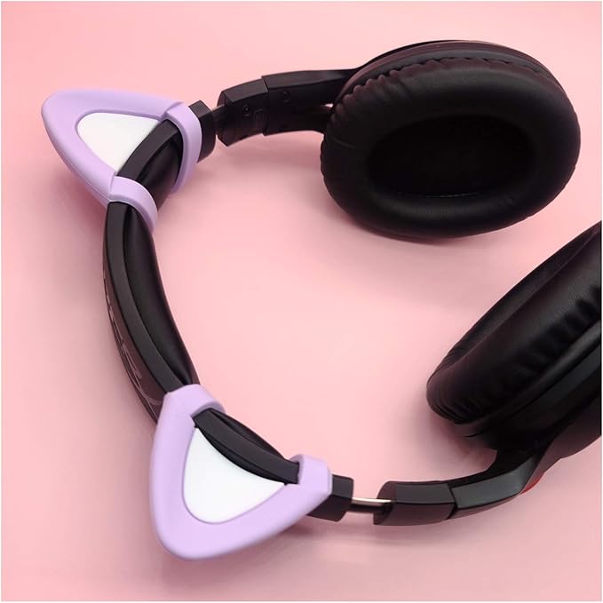 REEYEAR Cute Cat Ears Fits for HypreX Cloud/Cloud Stinger/Cloud Flight Headsets, Universal Fit Lovely Kitty Adjustable Attachment Straps for Video Live Gaming Headphone,Purple & White