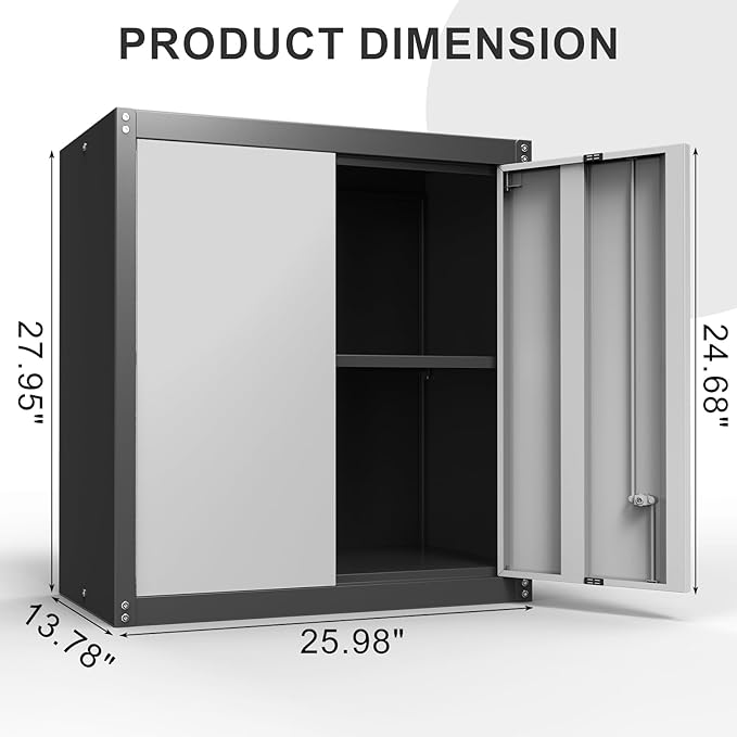 Metal Garage Storage Cabinet, Metal Wall Cabinets with Doors and Shelves, Steel Locking Cabinets, Floating Tool Cabinet for Garage, Basement, Warehouse
