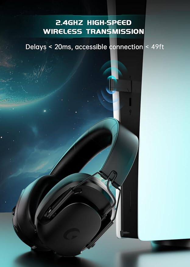 Wireless Gaming Headset for PS5, PS4, PC, Switch, Gaming Headset with Detachable Noise Cancelling Mic, 2.4GHz & Bluetooth 5.3 Dual Connection, 7.1 Surround Sound Black
