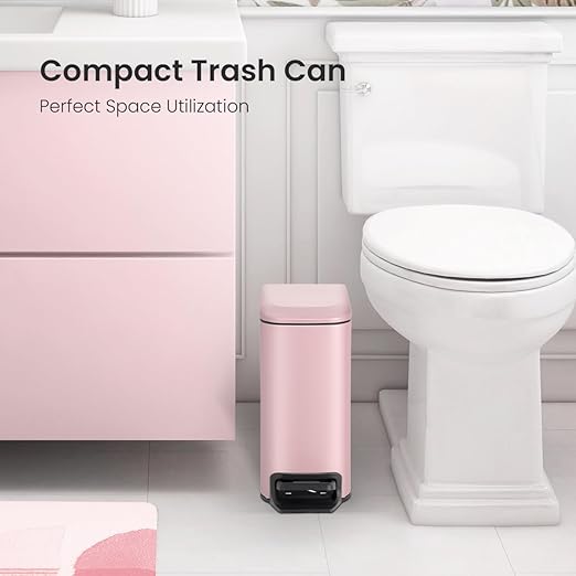 Cesun Slim Step-On Stainless Steel Desk Wastebasket – Pink (1.6 Gal)
