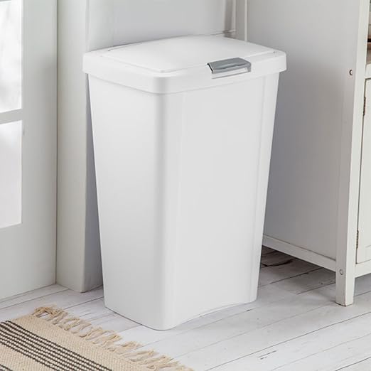 Sterilite 13 Gallon TouchTop Wastebasket Trash Can Garbage Recycle Bin with Titanium Latch for Kitchen, Garage, Basement, or Office, White (4 Pack)