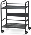 2-Tier Metal Rolling Cart, Under Desk Storage with 12.2" Shelf Clearance, Anti-Drop Guard & Hooks, Compact Utility Cart for Kitchen, Office, Laundry, Bathroom, Pantry, Living Room - Black