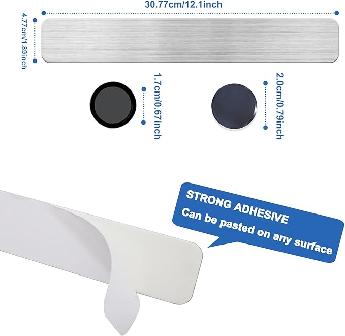 Magnetic Board Magnet Bulletin Board Frameless Stainless Iron Board Strips, Magnetic Strips with Adhesive Backing Magnet Board Memo Board with 10pcs Black Magnets for School Office Home, 2PCS
