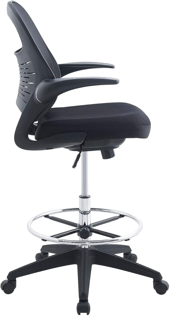 Modway Advance Drafting Stool - Reception Desk Chair - Drafting Table Chair - Flip-Up Arms in Black