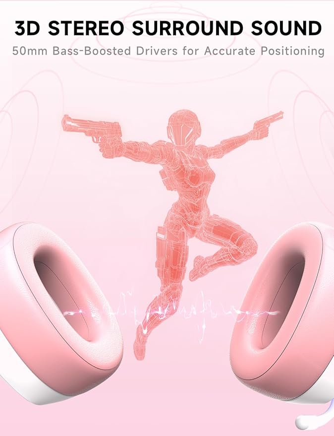 Gvyugke 2.4GHz Wireless Gaming Headsets for PS5, PS4, PC, Switch - Bluetooth 5.3 Gaming Headphones with Noise Canceling Mic, 7.1 Surround Sound, 70H Battery, RGB Lighting - Pink