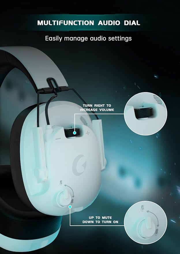Wireless Gaming Headset for PS5, PC, PS4, Switch, Gaming Headset with Detachable Noise Cancelling Mic, 2.4GHz & Bluetooth 5.3 Dual Connection, 7.1 Surround Sound, White