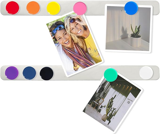 ZDZBLX Magnetic Board Strips, Frameless Stainless Steel Iron Bulletin Bar with Strong Adhesive Backing, Memo Board Magnet Board Strip for Wall, Office, School,Home,10 Colorful Magnets Included, 2-Pack