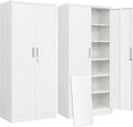BESFUR Metal Storage Cabinet with 2 Doors and 5 Adjustable Shelves Garage Storage Cabinet with Lock 71" Office Storage Cabinets Locking Cabinets for Garage Office Shop Home (White)
