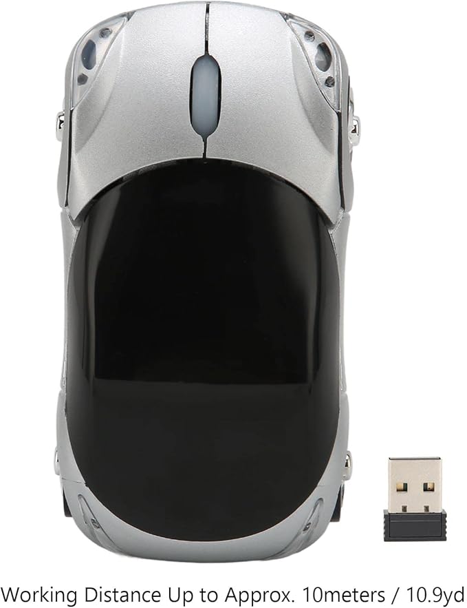 ASHATA Mouse, 2.4GHz Cool Sport Car Mouse, Car Shape Mouse Optical Gaming Mouse for 98 for 7 for Linux,for PC Laptop Computer (Silver)