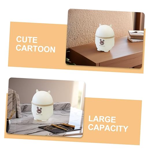 ARTIBETTER Cute Cartoon Desktop Trash Can with Lid Small White Waste Bin for Office Kitchen and Bathroom Compact Slim Trash Can Easy to Use Suitable for Home and Office