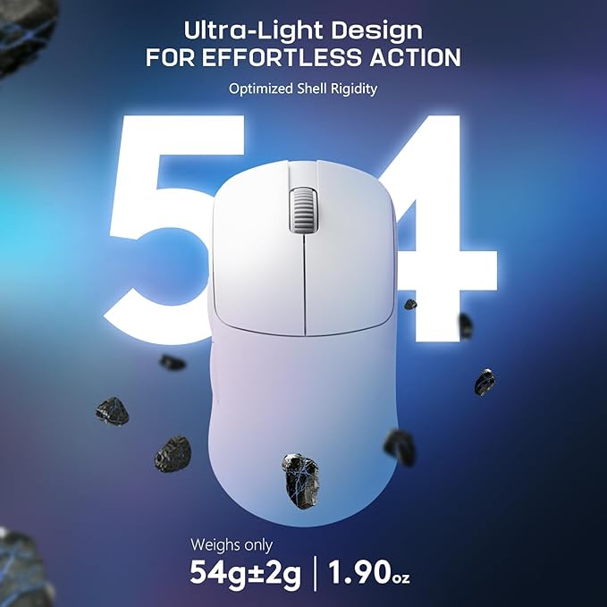 FELICON x AJAZZ AJ099 Wireless Gaming Mouse, 59g Lightweight Pixart Sensor PAW3311, 6 DPI up to 12K, 2.4G/USB-C Wired 200Hrs Battery Programmble Computer Mice for WIn/Mac/PS4/XBOX/Gamer/Office(White)