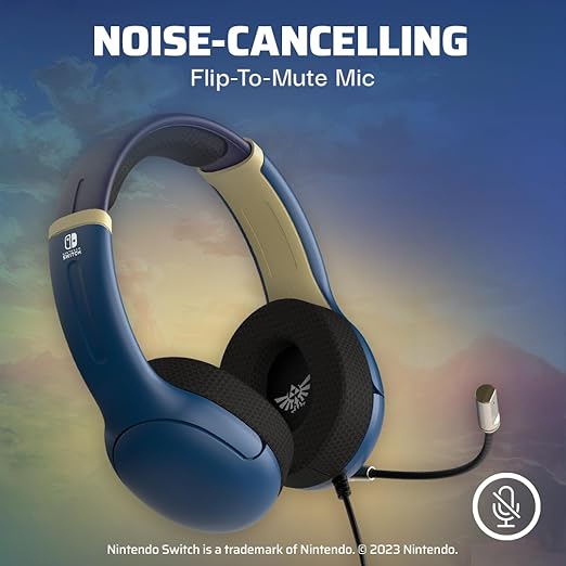 PDP Gaming AIRLITE Wired Stereo Headset with Noise-Cancelling Mic for Nintendo Switch/Switch Lite/Switch OLED (Legend of Zelda Hyrule Blue)