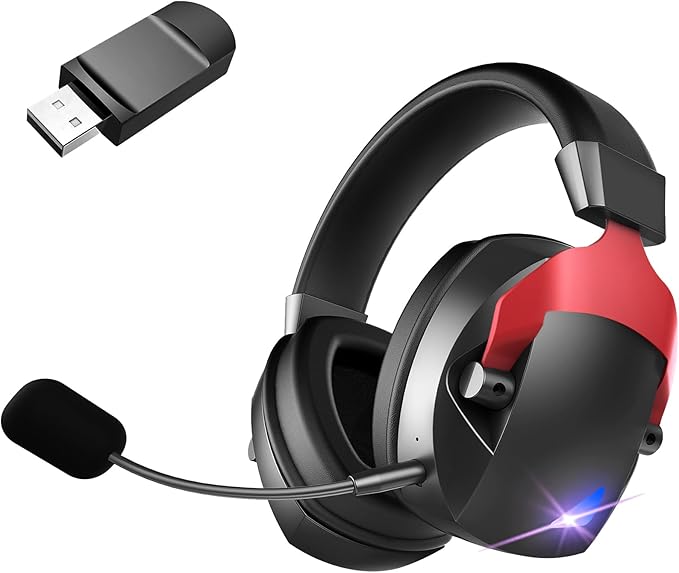 Wireless Gaming Headset for PS5, PS4, PC, Nintendo Switch, 2.4GHz USB Gaming Headphones, Bluetooth 5.3, 50H Battery, Noise Canceling Microphone, ONLY 3.5mm Wired Mode for Xbox Series-Black and Red