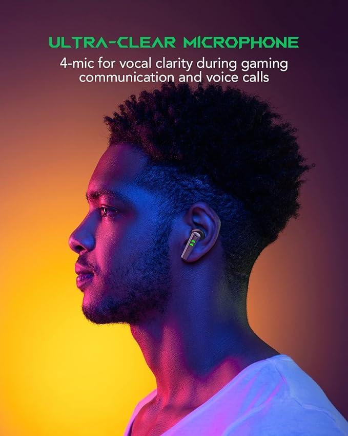 Black Shark Wireless Gaming Earbuds with Charging Case, Hi-Fi Stereo Bluetooth Game Earphones with Noise Cancelling Microphone, IPX5 Waterproof Premium Deep Bass for iPhone Android Sport Workout Music