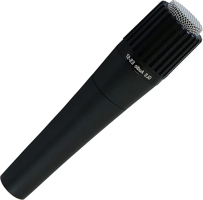 GLS Audio Instrument Microphone ES-57 & Mic Clip - Professional Series ES57 Dynamic Cardioid Unidirectional - For Instruments, Drums, Percussion, Vocals, and more - Professional Microphone for Singing