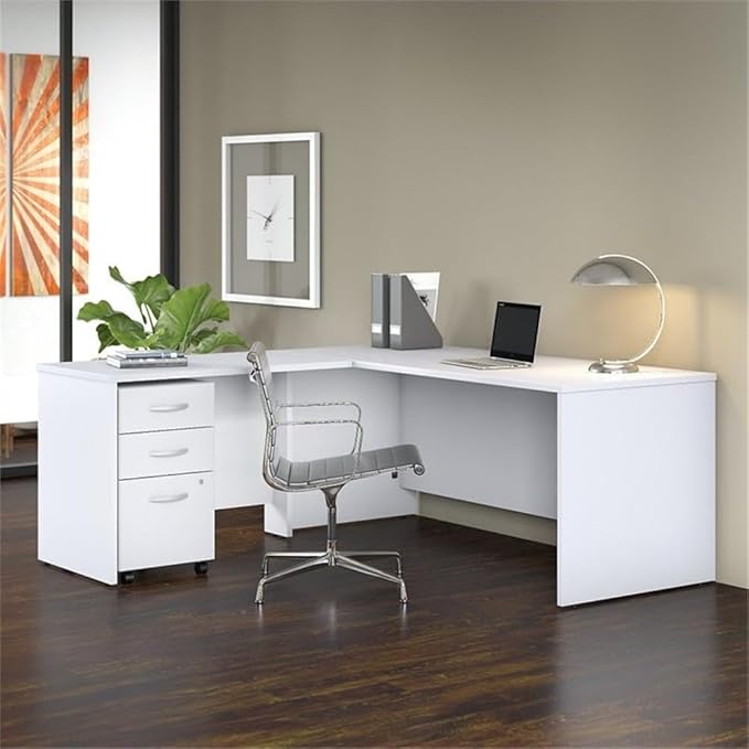 Studio C 72W x 30D L Shaped Desk with Mobile File Cabinet and 42W Return in White