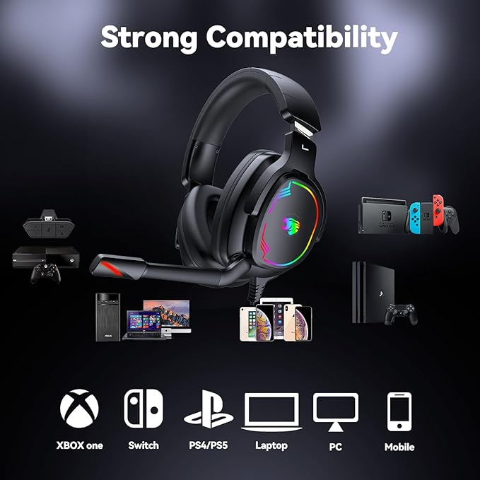Jimonyer Gaming Headset for PC/PS4/PS5/Xbox One/Switch, Stereo Surround Sound Gaming Headphones with Noise Canceling Flexible Mic, Computer Headset with 3.5mm Jack(Black)