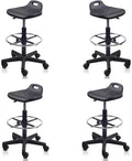 KLASIKA Adjustable Height Drafting Rolling Stool with Foot Rest Breathable Seat Cushion Swivel Chair, Multi-Purpose Work Stools for Nail Salon Office Bar Lab Counter Barber Kitchen Shop Black, 4PK