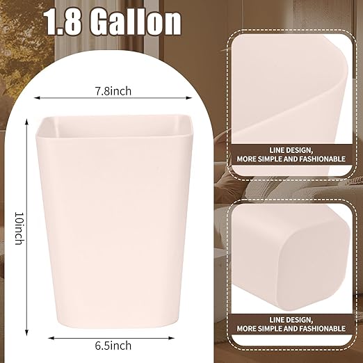 Small Trash Can - Plastic Waste basketbin - for Office,Home,Bathroom,Kitchen - 1.8 Gallon - Khaki