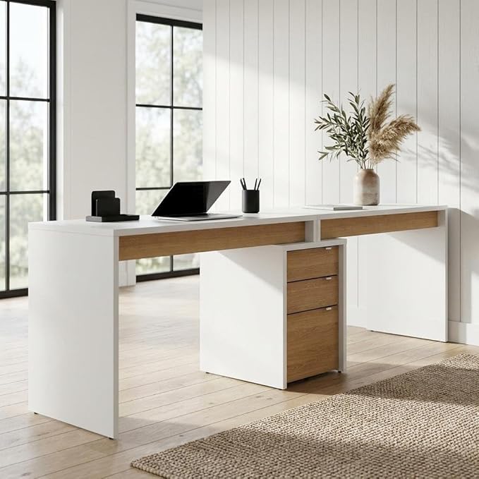 White 3-Piece Home Office Set with Multi-Purpose Storage Desks, Durable Construction, Stylish Natural Maple Accents