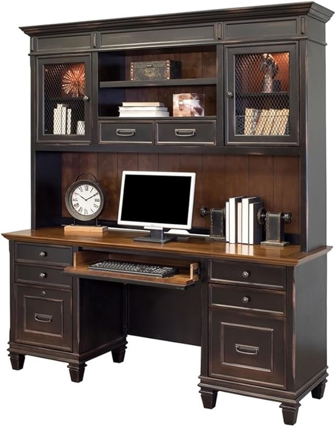 BOWERY HILL Set of 2 Credenza Office Desk Writing Table & Bookcase with Doors