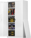 Metal Garage Storage Cabinets with Lock, 72" H White Storage Cabinet with Doors and Adjustable Shelves, Lockable File Cabinet, Steel Tool Cabinets for Home, Office, Garage, Shop, School
