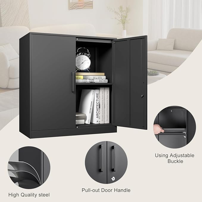 IRONFFICE Metal Wall Cabinet,28" H Wall Mounted Storage Cabinets with 2 Doors,Lockable Steel Utility Cabinet for Garage,Workshop,Office (Black)