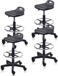 KLASIKA Drafting Rolling Stool Adjustable Height with Foot Rest Breathable Seat Cushion Swivel Stools with Wheels, Multi-Purpose Work Stool for Shop, Task, Salon, Black, 4 Pack