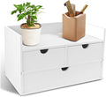 Charmewooden Desk Organizer with Drawers Countertop Drawer Organizer Drawers for Desk Top Home Office Workspace Bathroom Toiletries Supplies (White with shelf)