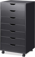 DEVAISE 7-Drawer Office Cabinets, Wood Storage Drawer File Cabinet with Wheels, Black