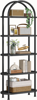 HOOBRO 5 Tier Open Bookshelf, Industrial Arched Bookcase Display Shelf Rack, Wooden Bookcase Storage Shelf Metal Frame, Tall Storage Organizer for Home, Easy Assembly, Black BB176SJ01