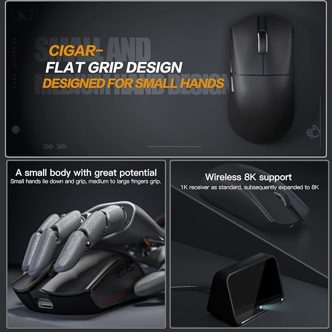 Darmoshark M3microPRO Mini Wireless Gaming Mouse,Tri-Mode 2.4G/USB-C/Bluetooth Mouse Up to 30000DPI,PAW3950 Optical Sensor Lightweight 43g,5 programmable Button,Computer Mouse for PC,Mac(White)