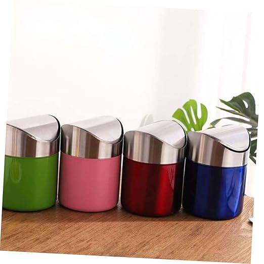 Happyyami Style Trash Can Desktop Waste Basket Stainless Steel Material Rustproof for Kitchen Bathroom