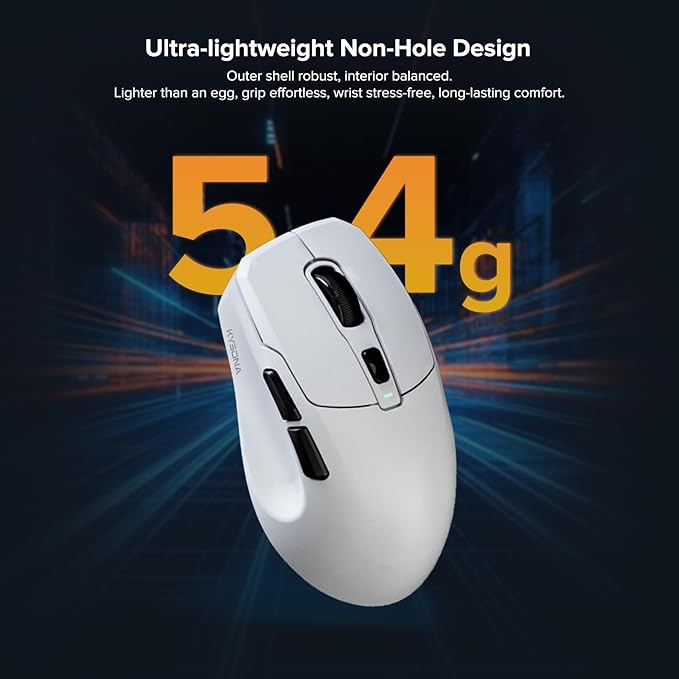 KYSONA Wireless Gaming Mouse, 26000 DPI, 8K Polling Rate, Tri-Mode 2.4GHz/USB-C/Bluetooth Ergonomic Mouse with Web-Driven, Ice-Cooling Coating, Rechargeable Gaming Mice for Laptop/PC/Mac/Xbox, White