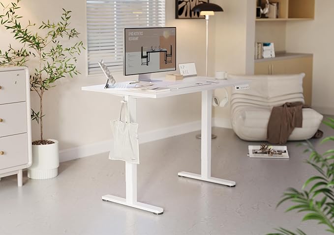 YDN Electric Standing Desk, 40 x 24 Inches Adjustable Height Stand up Desk with Cable Management, Home Office Desks with Splice Board & Frame, Cool White