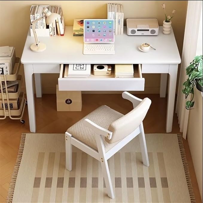 Modern Computer Desk, Home Office Desk and Chair Set, Wooden Writing Desk, Executive Desk, Study Table (White, 80CM-31.5IN)