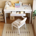 Modern Computer Desk, Home Office Desk and Chair Set, Wooden Writing Desk, Executive Desk, Study Table (White, 80CM-31.5IN)